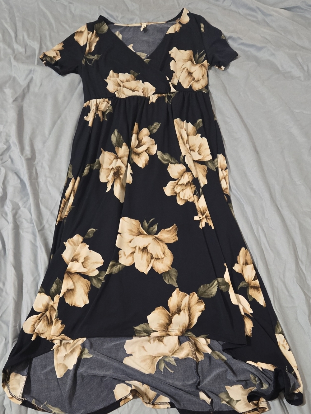 Pinkblush Navy High-Low Floral Wrap Maxi Dress with Cream Blooms